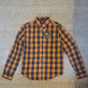 Eighth Avenue Men's Navy and Orange Checkered Shirt